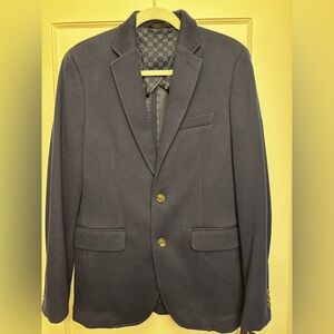 Tasso Elba Navy Blazer with Patterned Lining - Size Small 36-38